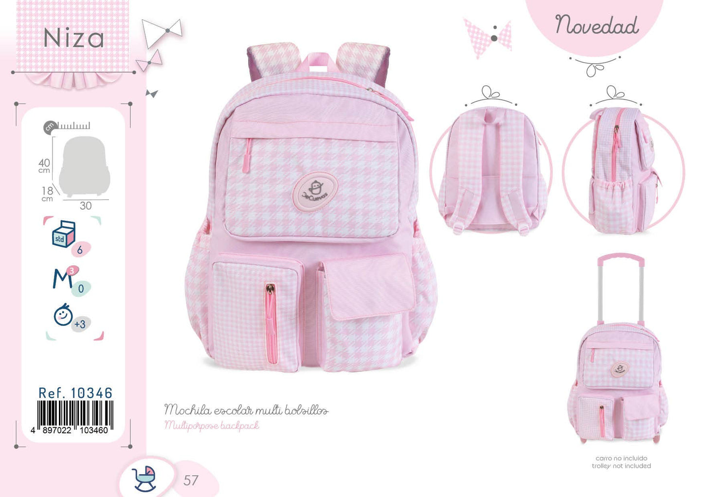 10346 NIZA Schulrucksack mit mehreren Taschen