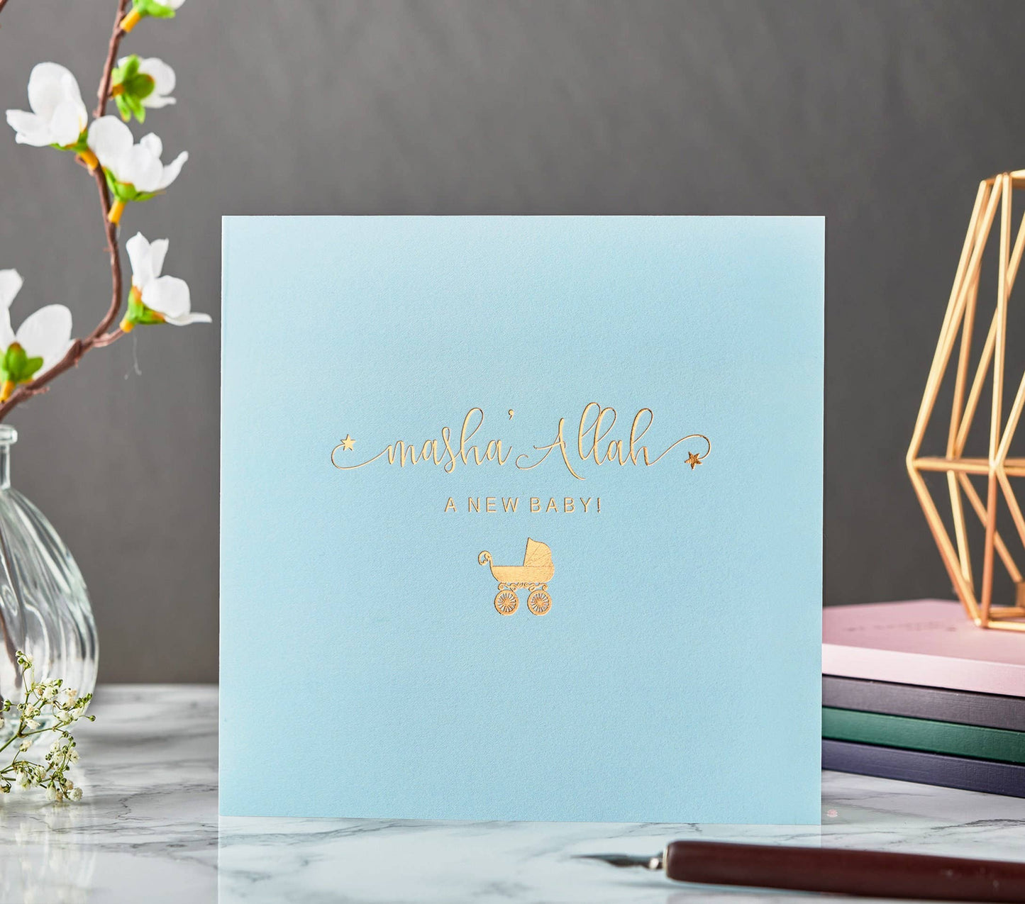 Masha'Allah It's a boy Karte mit Goldfolie in Blau