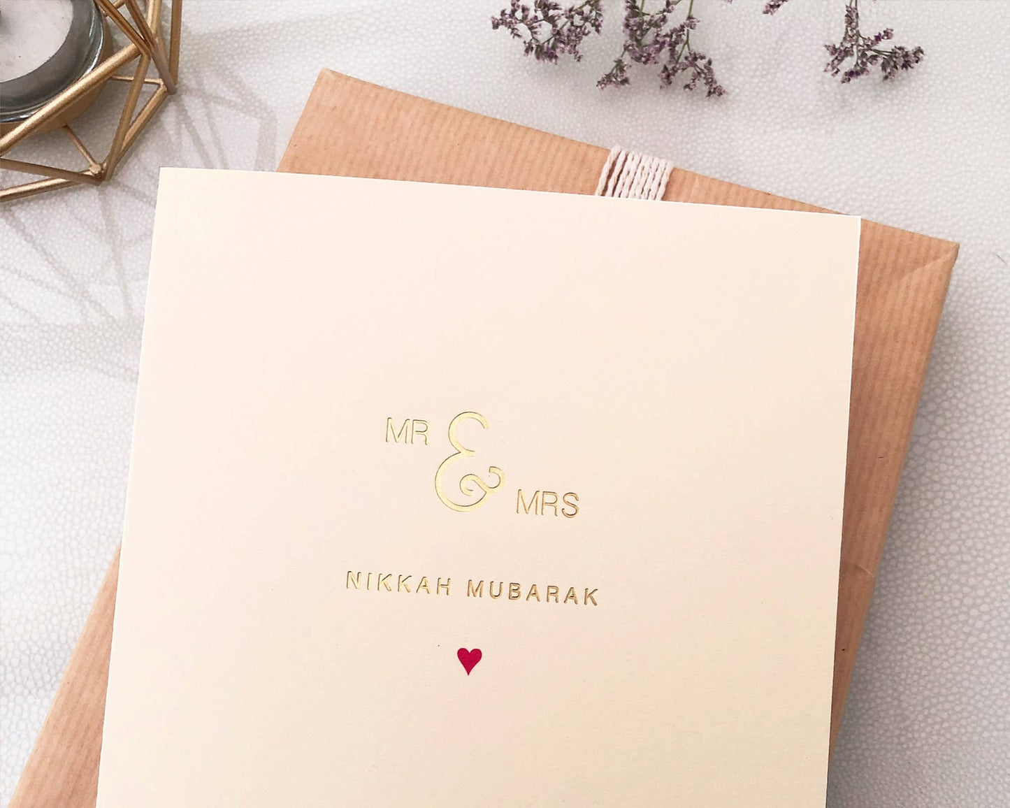 Hochzeitskarte „Nikkah Mubarak“ in Goldfolie