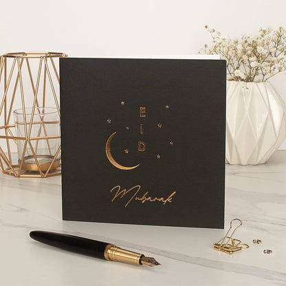 Eid Mubarak Grußkarte in Schwarz mit Goldfolie