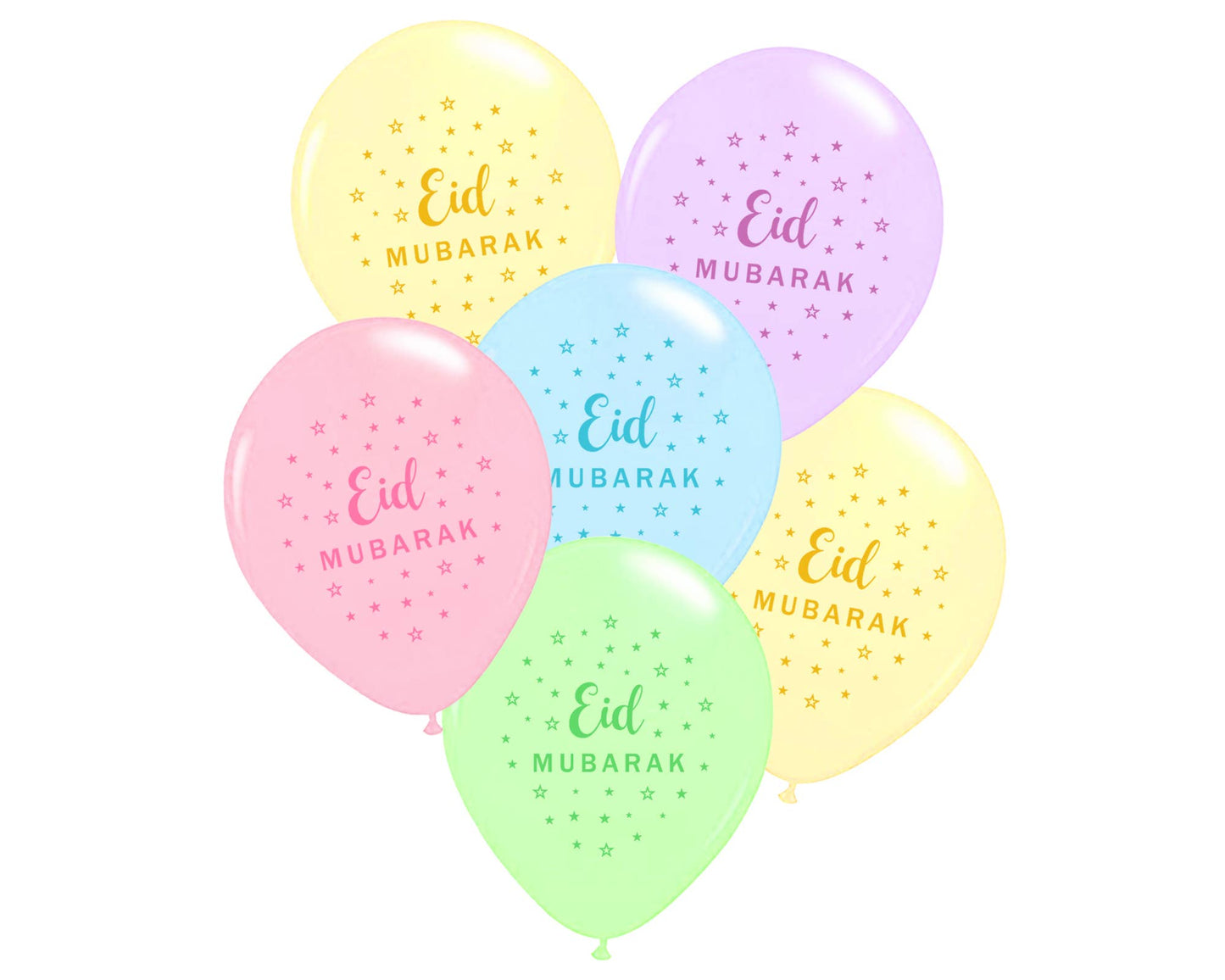 10 große Eid Mubarak Luftballons in Pastelltönen