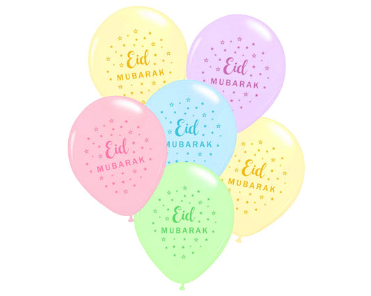 10 große Eid Mubarak Luftballons in Pastelltönen