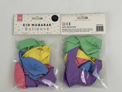 10 große Eid Mubarak Luftballons in Pastelltönen